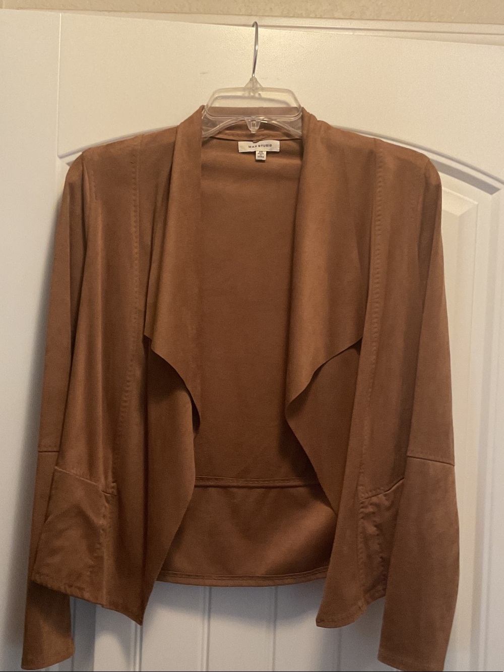 Max Studio Suede Open-Front Draped Jacket - Brown